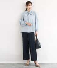 FKBFD10150 MK MICHEL KLEIN(MK ミッシェルクラン) ボウ付きバンドカラーブラウス/洗える ライトブルー