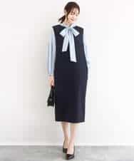 FKBFD10150 MK MICHEL KLEIN(MK ミッシェルクラン) ボウ付きバンドカラーブラウス/洗える ライトブルー