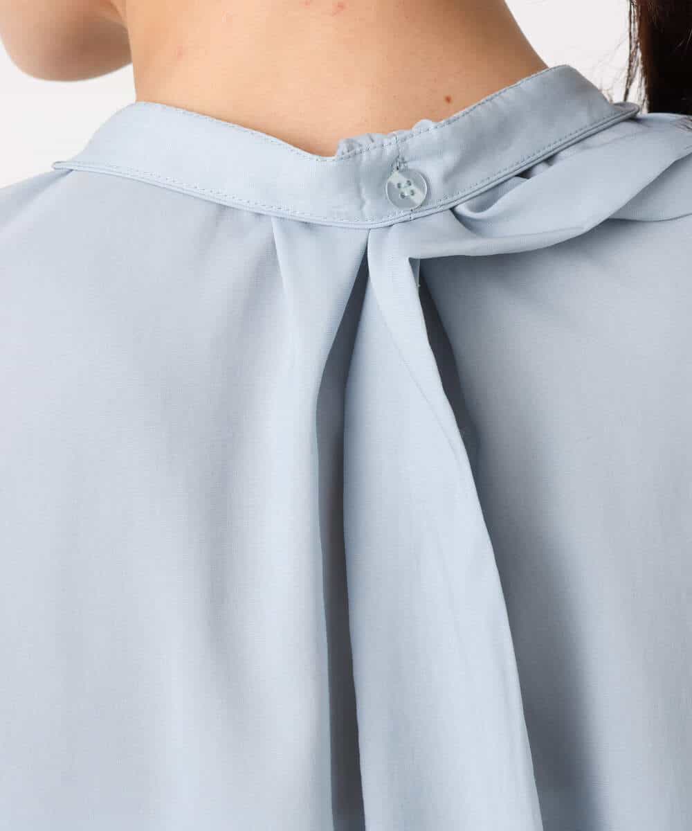 FKBFD10150 MK MICHEL KLEIN(MK ミッシェルクラン) ボウ付きバンドカラーブラウス/洗える ライトブルー