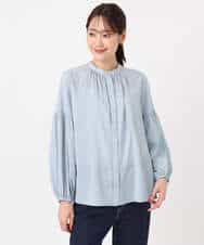 FKBFD10150 MK MICHEL KLEIN(MK ミッシェルクラン) ボウ付きバンドカラーブラウス/洗える ライトブルー