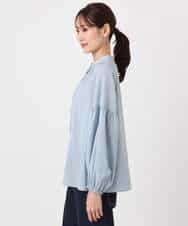 FKBFD10150 MK MICHEL KLEIN(MK ミッシェルクラン) ボウ付きバンドカラーブラウス/洗える ライトブルー