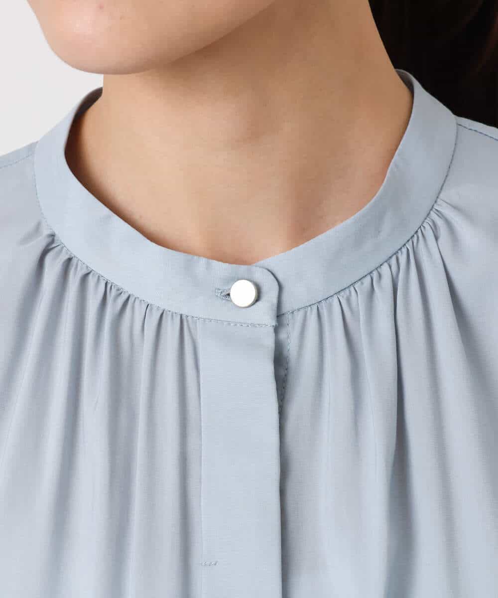 FKBFD10150 MK MICHEL KLEIN(MK ミッシェルクラン) ボウ付きバンドカラーブラウス/洗える ライトブルー