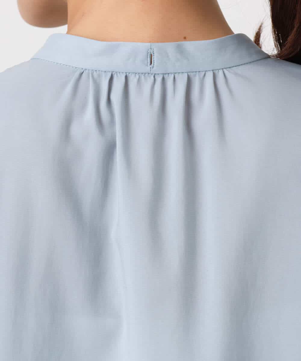 FKBFD10150 MK MICHEL KLEIN(MK ミッシェルクラン) ボウ付きバンドカラーブラウス/洗える ライトブルー