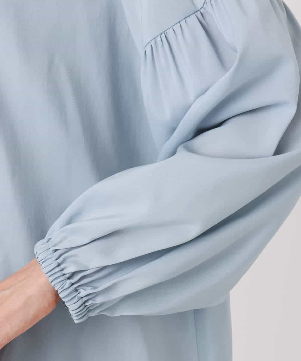 FKBFD10150 MK MICHEL KLEIN(MK ミッシェルクラン) ボウ付きバンドカラーブラウス/洗える ライトブルー