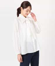 FKBFD10150 MK MICHEL KLEIN(MK ミッシェルクラン) ボウ付きバンドカラーブラウス/洗える ライトブルー