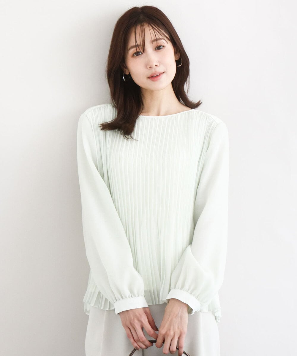 FKBFD12150 MK MICHEL KLEIN(MK ミッシェルクラン) プリーツデザインブラウス/洗える ライトグリーン