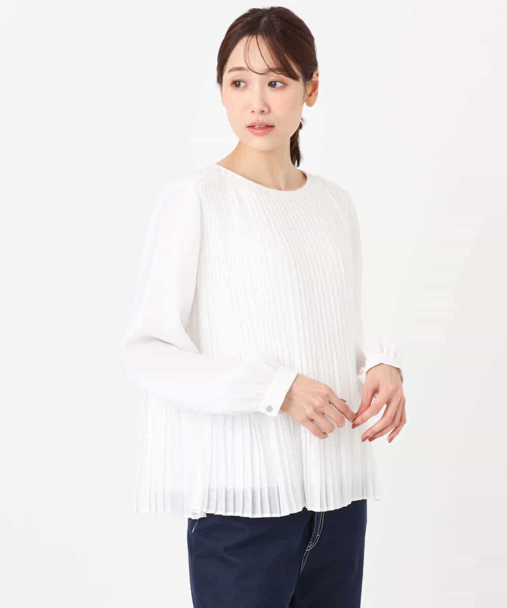 FKBFD12150 MK MICHEL KLEIN(MK ミッシェルクラン) プリーツデザインブラウス/洗える ライトグリーン