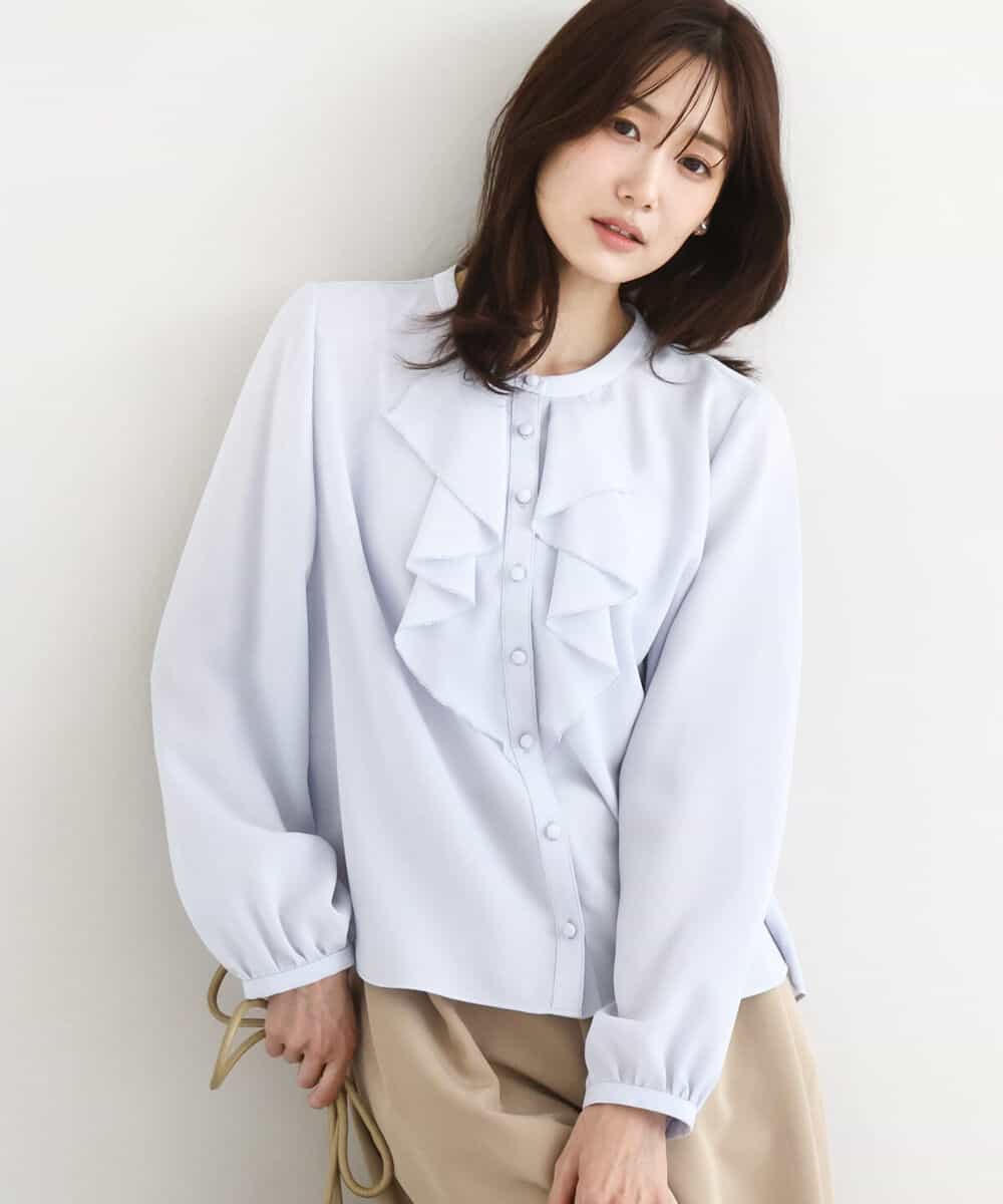 FKBFD68150 MK MICHEL KLEIN(MK ミッシェルクラン) ラッフルフリルブラウス/洗える ライトブルー