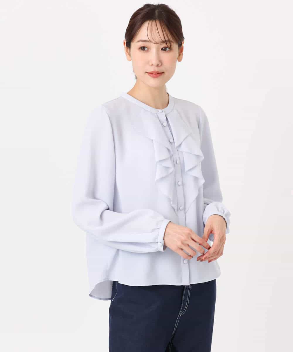 FKBFD68150 MK MICHEL KLEIN(MK ミッシェルクラン) ラッフルフリルブラウス/洗える ライトブルー