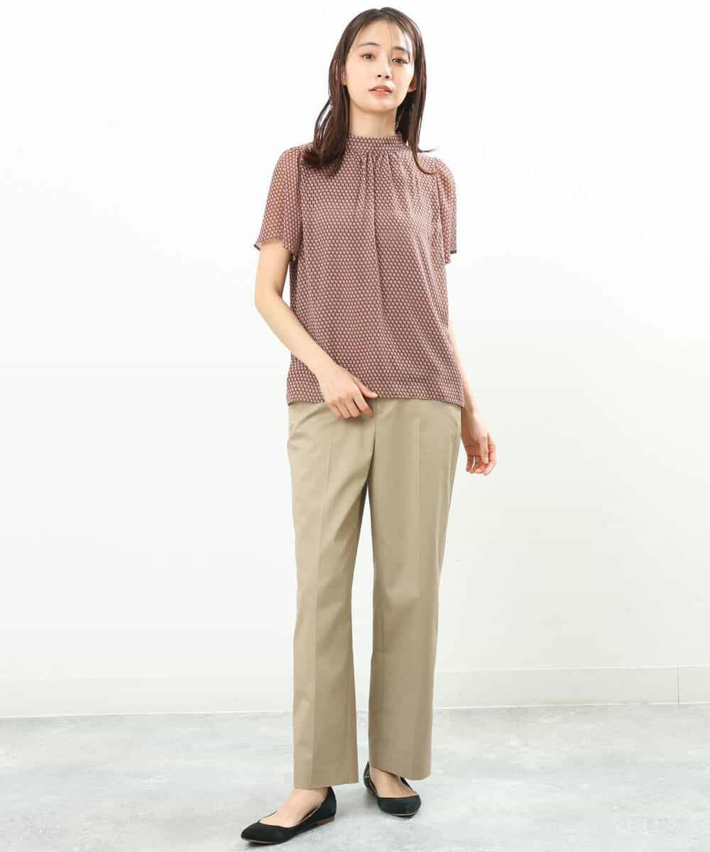 FKBFS05130 MK MICHEL KLEIN(MK ミッシェルクラン) 幾何学柄シフォンブラウス/洗える グリーン