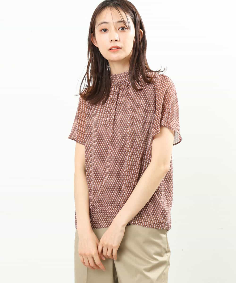 FKBFS05130 MK MICHEL KLEIN(MK ミッシェルクラン) 幾何学柄シフォンブラウス/洗える ブラウン