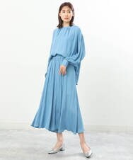 FKBFS32130 MK MICHEL KLEIN(MK ミッシェルクラン) ネックデザインサテンブラウス/洗える ライトベージュ