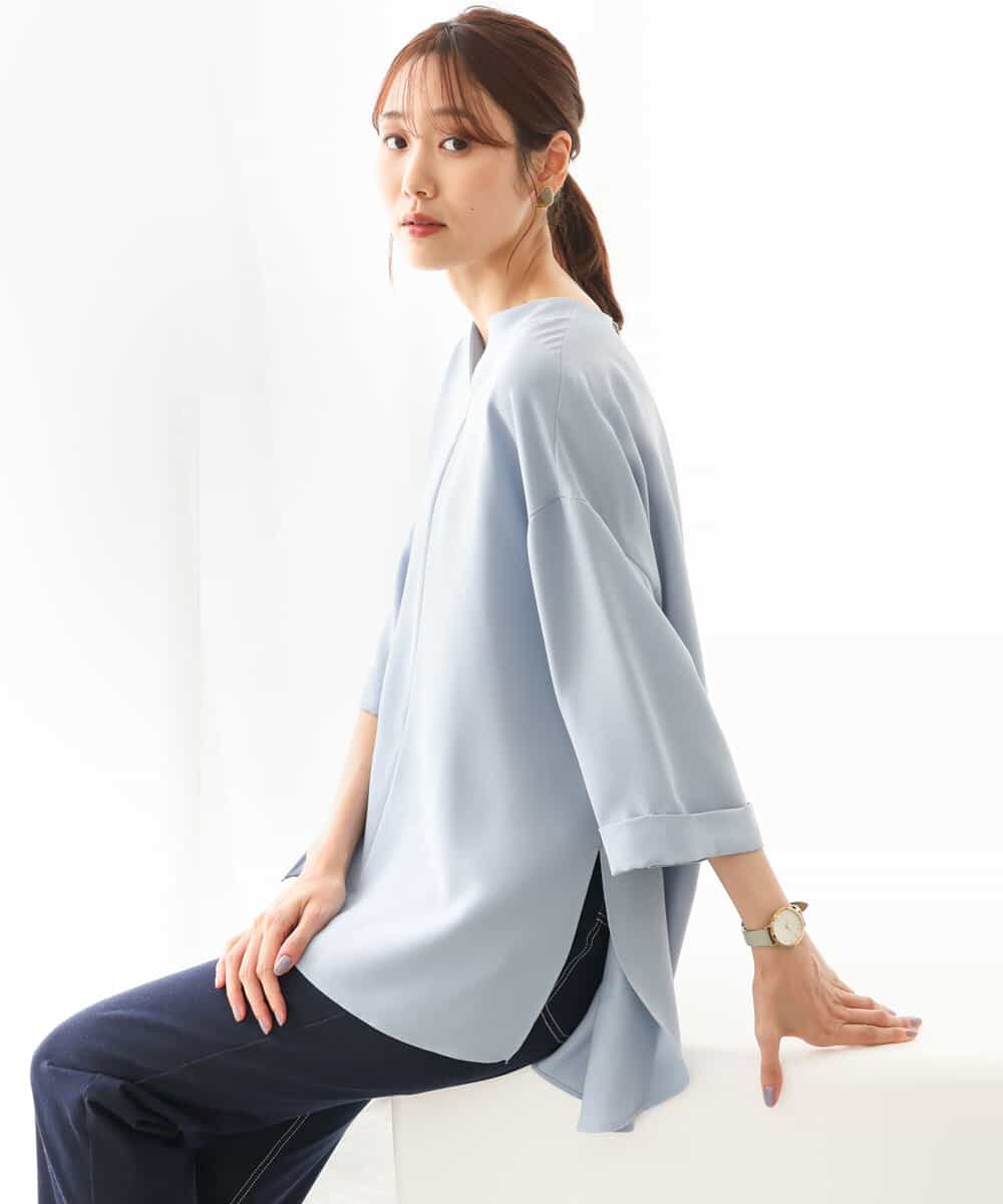 FKBFS34140 MK MICHEL KLEIN(MK ミッシェルクラン) ジョーゼットキーネックブラウス/洗える ライトブルー