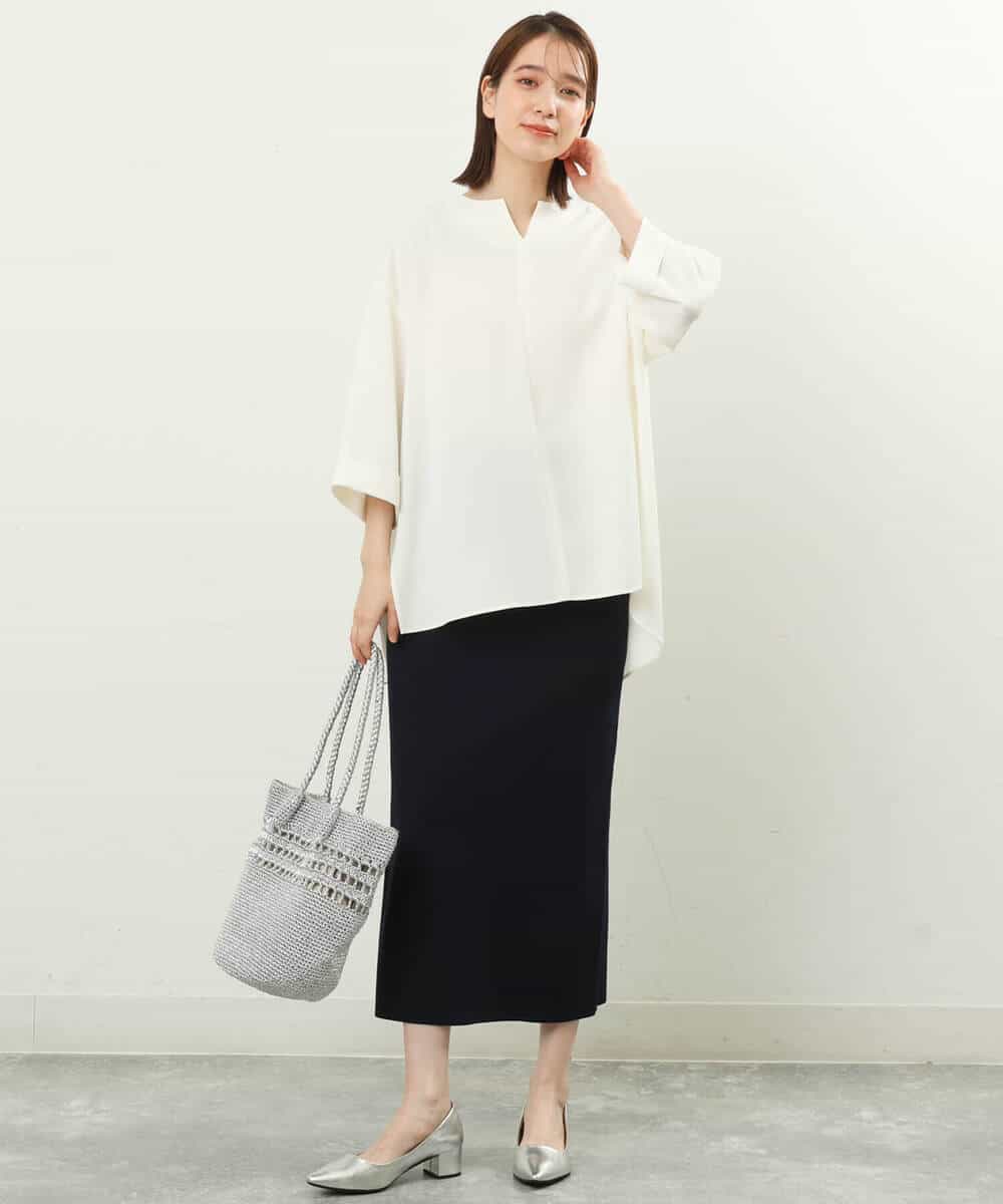 FKBFS34140 MK MICHEL KLEIN(MK ミッシェルクラン) ジョーゼットキーネックブラウス/洗える ライトブルー