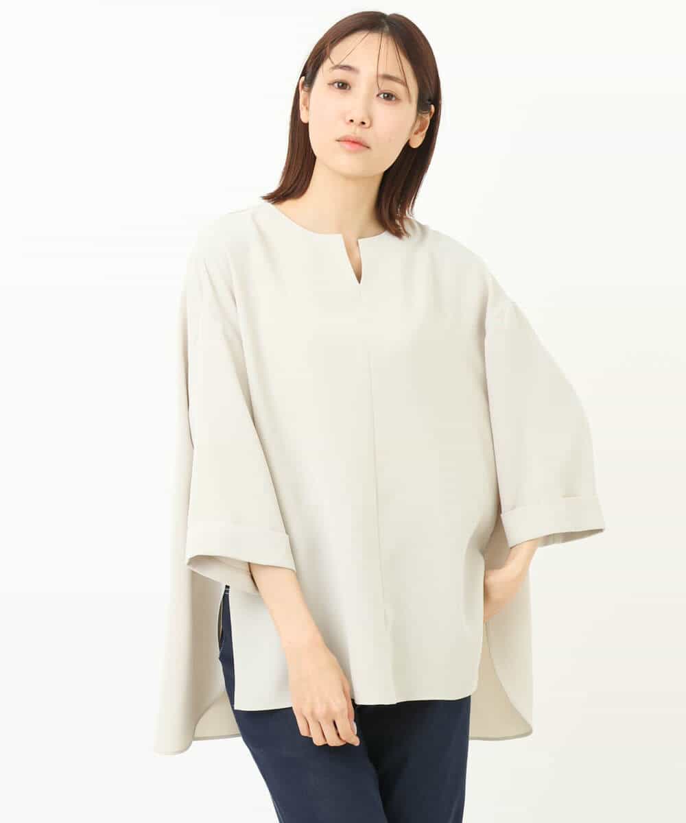FKBFS34140 MK MICHEL KLEIN(MK ミッシェルクラン) ジョーゼットキーネックブラウス/洗える ライトブルー