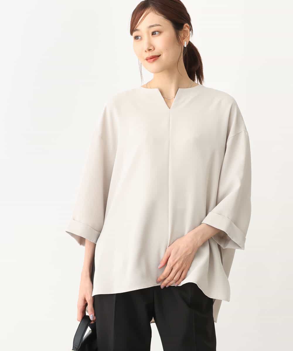 FKBFS34140 MK MICHEL KLEIN(MK ミッシェルクラン) ジョーゼットキーネックブラウス/洗える グレージュ