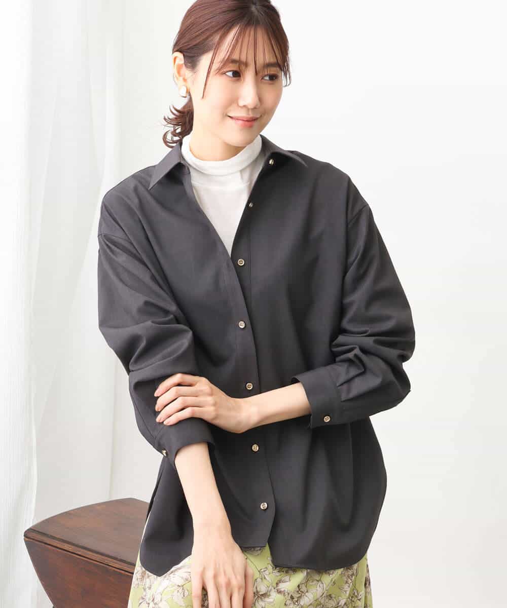 FKBFV14140 MK MICHEL KLEIN(MK ミッシェルクラン) バックフレアシルエットシャツブラウス/洗える ベージュ