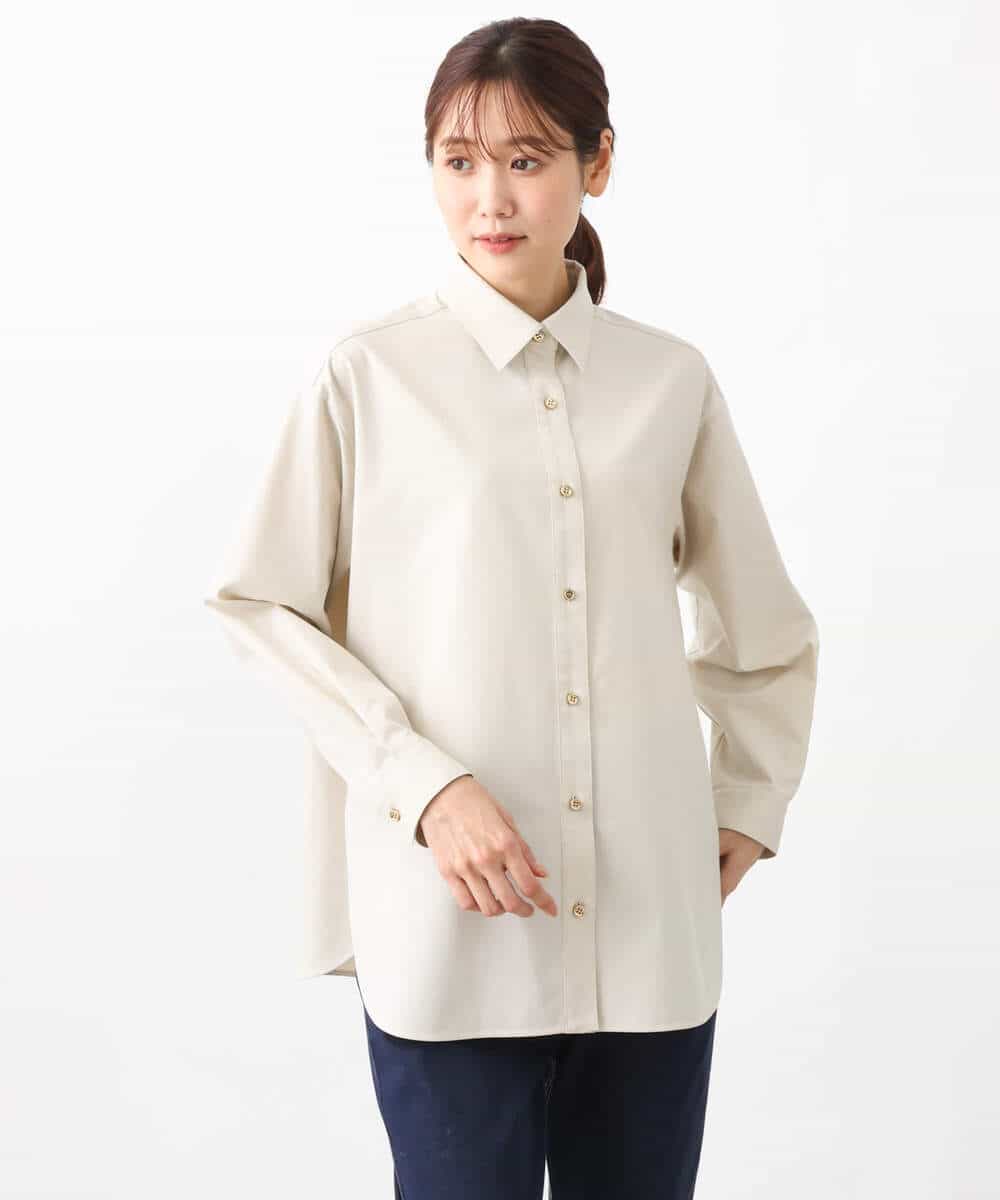 FKBFV14140 MK MICHEL KLEIN(MK ミッシェルクラン) バックフレアシルエットシャツブラウス/洗える ベージュ