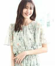 FKBGA04140 MK MICHEL KLEIN(MK ミッシェルクラン) フレアースリーブ花柄シフォンブラウス/洗える ミント