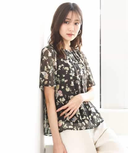FKBGA04140 MK MICHEL KLEIN フレアースリーブ花柄シフォンブラウス/洗える