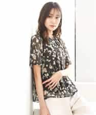 FKBGA04140 MK MICHEL KLEIN(MK ミッシェルクラン) フレアースリーブ花柄シフォンブラウス/洗える チャコール