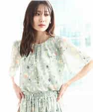FKBGA04140 MK MICHEL KLEIN(MK ミッシェルクラン) フレアースリーブ花柄シフォンブラウス/洗える チャコール