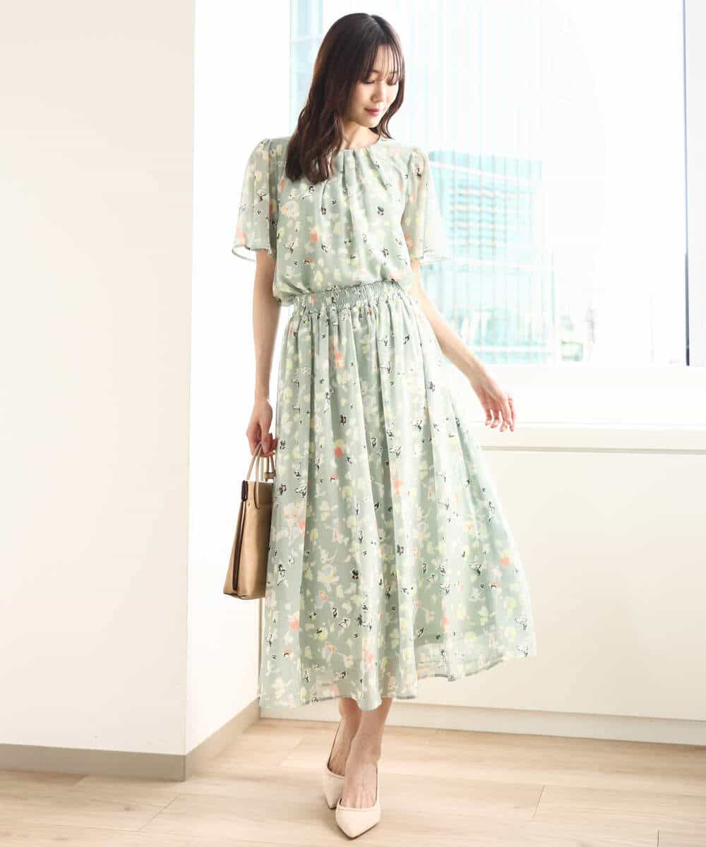 FKBGA04140 MK MICHEL KLEIN(MK ミッシェルクラン) フレアースリーブ花柄シフォンブラウス/洗える チャコール