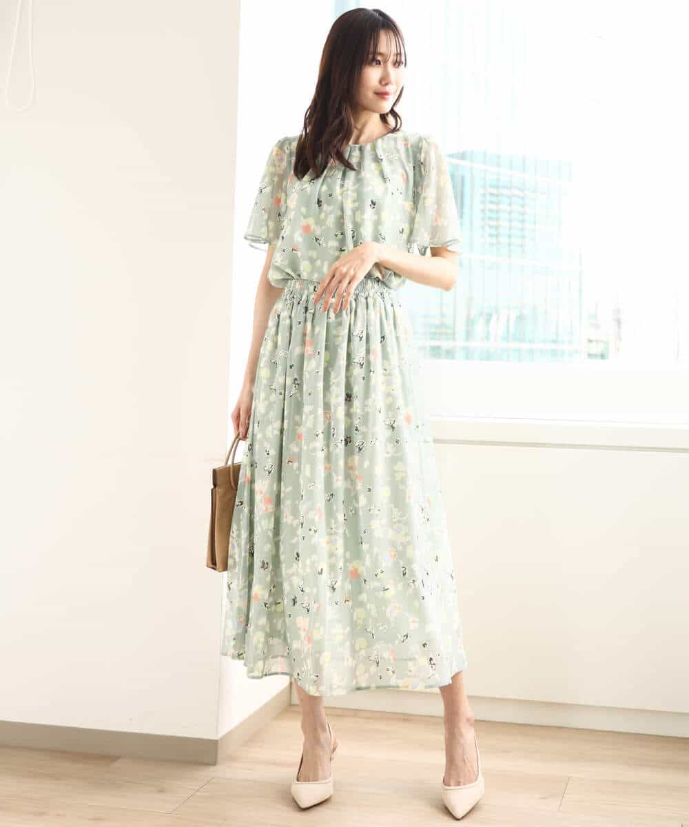FKBGA04140 MK MICHEL KLEIN(MK ミッシェルクラン) フレアースリーブ花柄シフォンブラウス/洗える チャコール