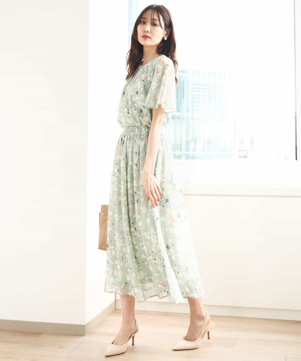 FKBGA04140 MK MICHEL KLEIN(MK ミッシェルクラン) フレアースリーブ花柄シフォンブラウス/洗える チャコール