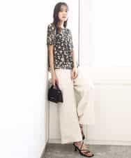 FKBGA04140 MK MICHEL KLEIN(MK ミッシェルクラン) フレアースリーブ花柄シフォンブラウス/洗える チャコール