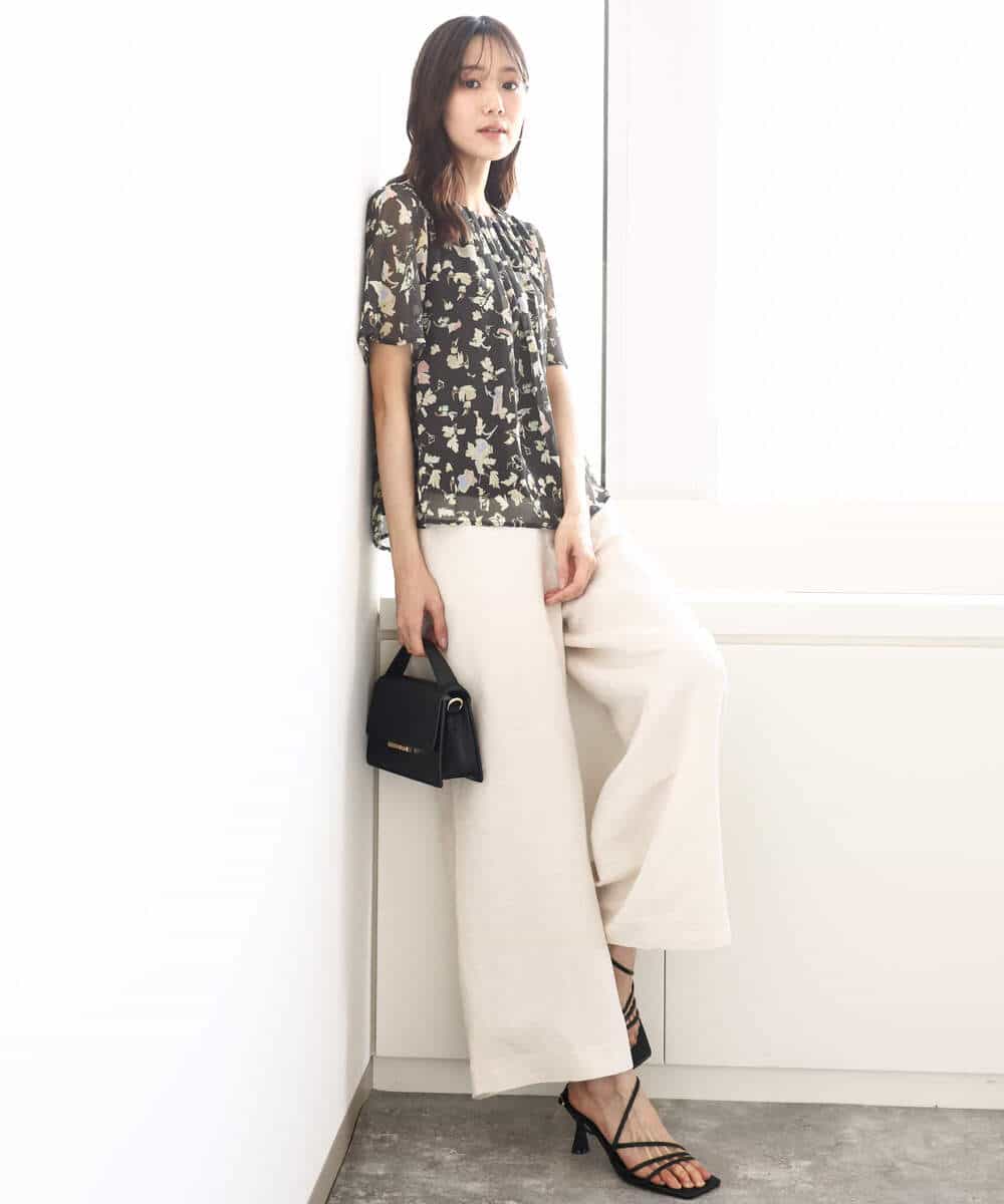 FKBGA04140 MK MICHEL KLEIN(MK ミッシェルクラン) フレアースリーブ花柄シフォンブラウス/洗える チャコール