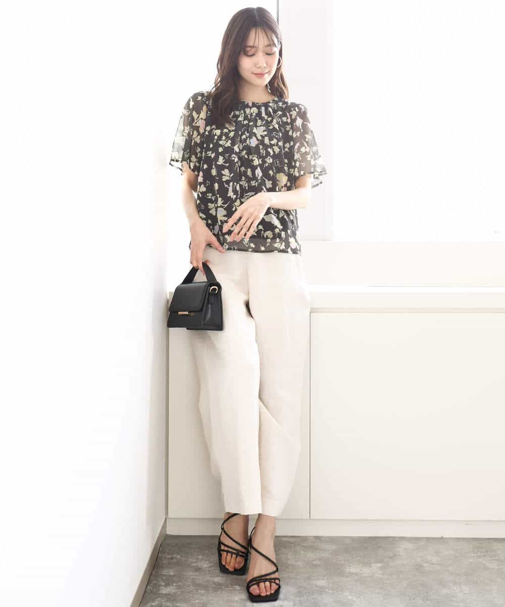 FKBGA04140 MK MICHEL KLEIN(MK ミッシェルクラン) フレアースリーブ花柄シフォンブラウス/洗える チャコール