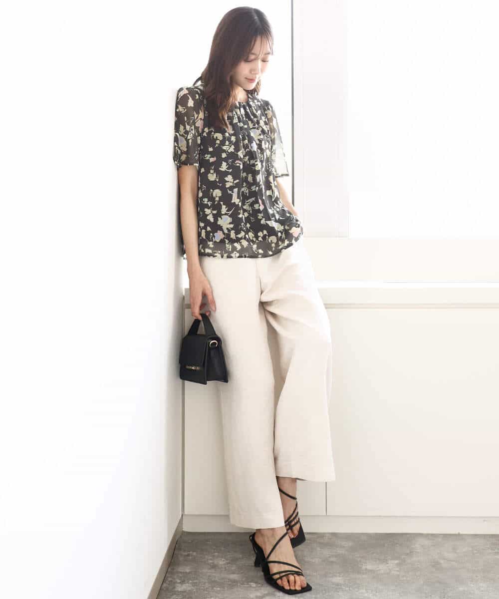 FKBGA04140 MK MICHEL KLEIN(MK ミッシェルクラン) フレアースリーブ花柄シフォンブラウス/洗える チャコール