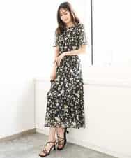 FKBGA04140 MK MICHEL KLEIN(MK ミッシェルクラン) フレアースリーブ花柄シフォンブラウス/洗える チャコール