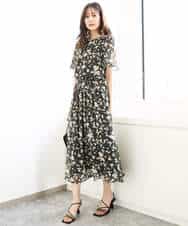 FKBGA04140 MK MICHEL KLEIN(MK ミッシェルクラン) フレアースリーブ花柄シフォンブラウス/洗える チャコール