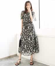 FKBGA04140 MK MICHEL KLEIN(MK ミッシェルクラン) フレアースリーブ花柄シフォンブラウス/洗える チャコール