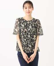 FKBGA04140 MK MICHEL KLEIN(MK ミッシェルクラン) フレアースリーブ花柄シフォンブラウス/洗える チャコール