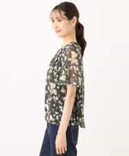 FKBGA04140 MK MICHEL KLEIN(MK ミッシェルクラン) フレアースリーブ花柄シフォンブラウス/洗える チャコール