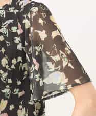 FKBGA04140 MK MICHEL KLEIN(MK ミッシェルクラン) フレアースリーブ花柄シフォンブラウス/洗える チャコール