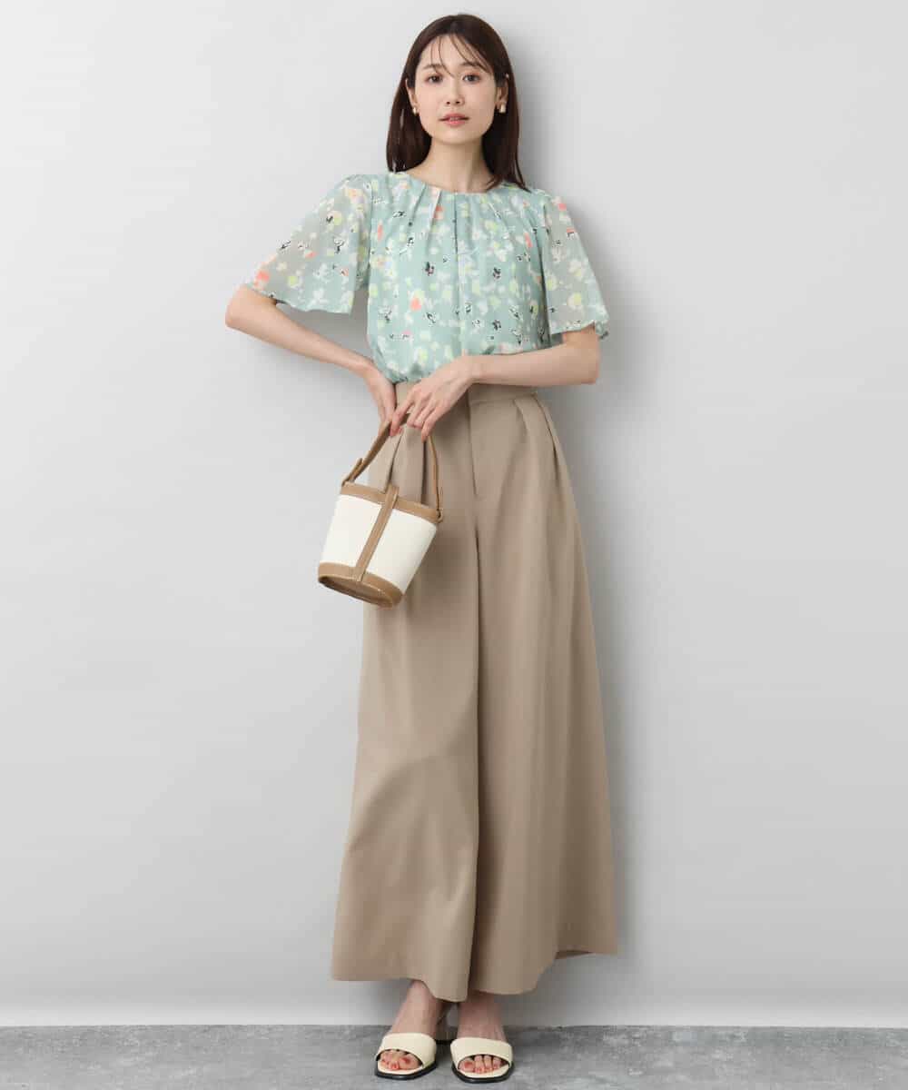 FKBGA04140 MK MICHEL KLEIN(MK ミッシェルクラン) フレアースリーブ花柄シフォンブラウス/洗える チャコール