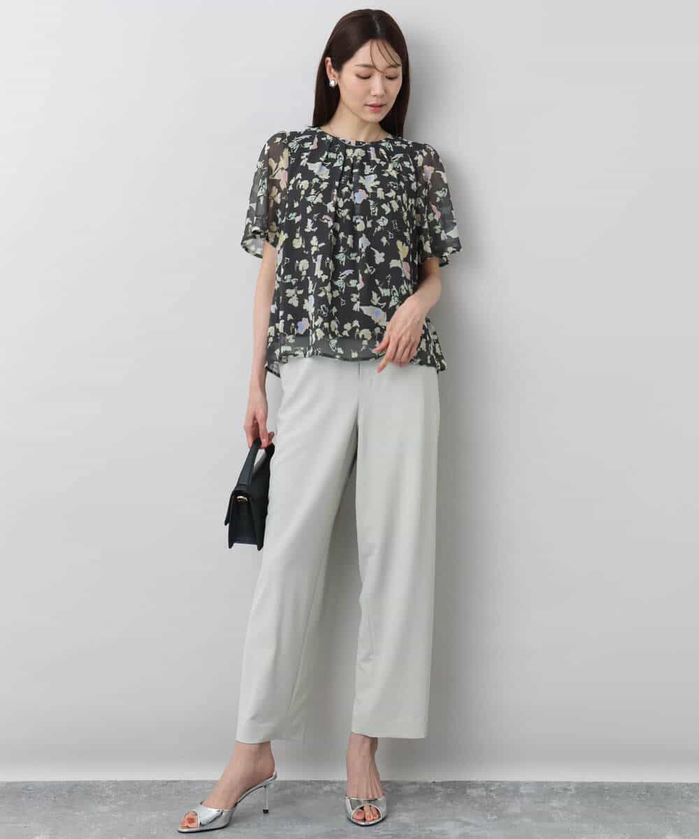 FKBGA04140 MK MICHEL KLEIN(MK ミッシェルクラン) フレアースリーブ花柄シフォンブラウス/洗える チャコール
