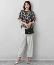 FKBGA04140 MK MICHEL KLEIN(MK ミッシェルクラン) フレアースリーブ花柄シフォンブラウス/洗える チャコール