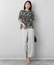 FKBGA04140 MK MICHEL KLEIN(MK ミッシェルクラン) フレアースリーブ花柄シフォンブラウス/洗える チャコール