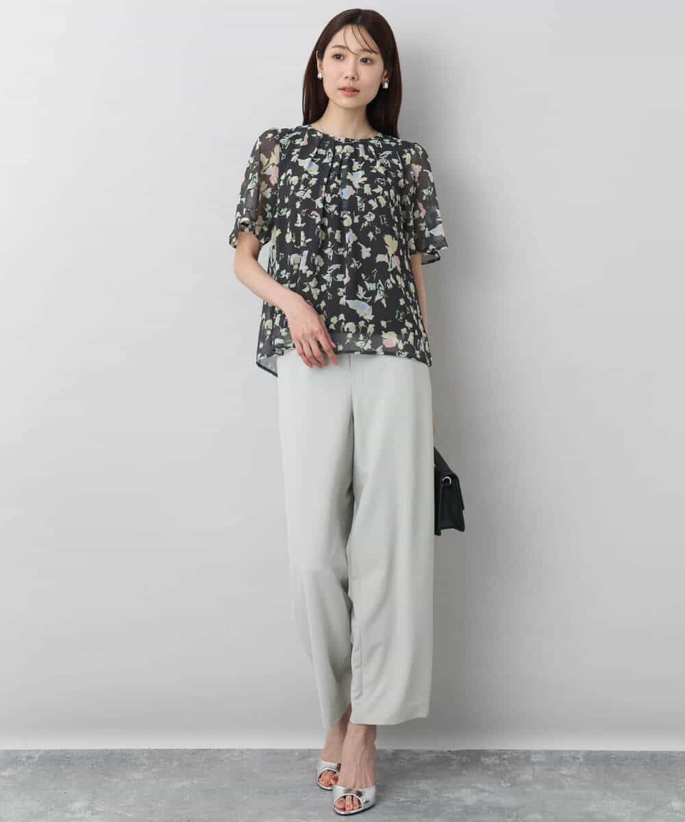 FKBGA04140 MK MICHEL KLEIN(MK ミッシェルクラン) フレアースリーブ花柄シフォンブラウス/洗える チャコール