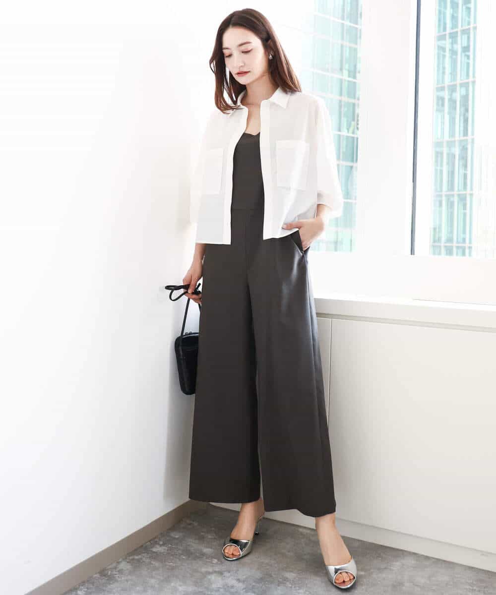 FKBGA44140 MK MICHEL KLEIN(MK ミッシェルクラン) コットンライククロップドシャツブラウス/洗える チャコール