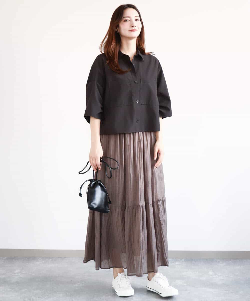 FKBGA44140 MK MICHEL KLEIN(MK ミッシェルクラン) コットンライククロップドシャツブラウス/洗える チャコール