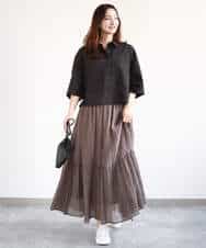 FKBGA44140 MK MICHEL KLEIN(MK ミッシェルクラン) コットンライククロップドシャツブラウス/洗える チャコール