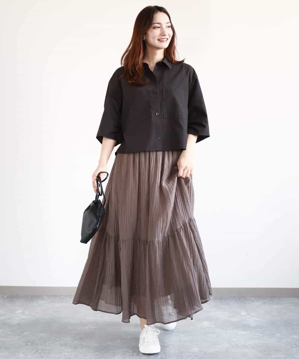 FKBGA44140 MK MICHEL KLEIN(MK ミッシェルクラン) コットンライククロップドシャツブラウス/洗える チャコール