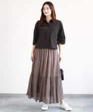 FKBGA44140 MK MICHEL KLEIN(MK ミッシェルクラン) コットンライククロップドシャツブラウス/洗える チャコール