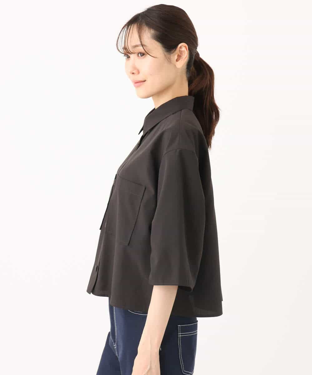 FKBGA44140 MK MICHEL KLEIN(MK ミッシェルクラン) コットンライククロップドシャツブラウス/洗える チャコール